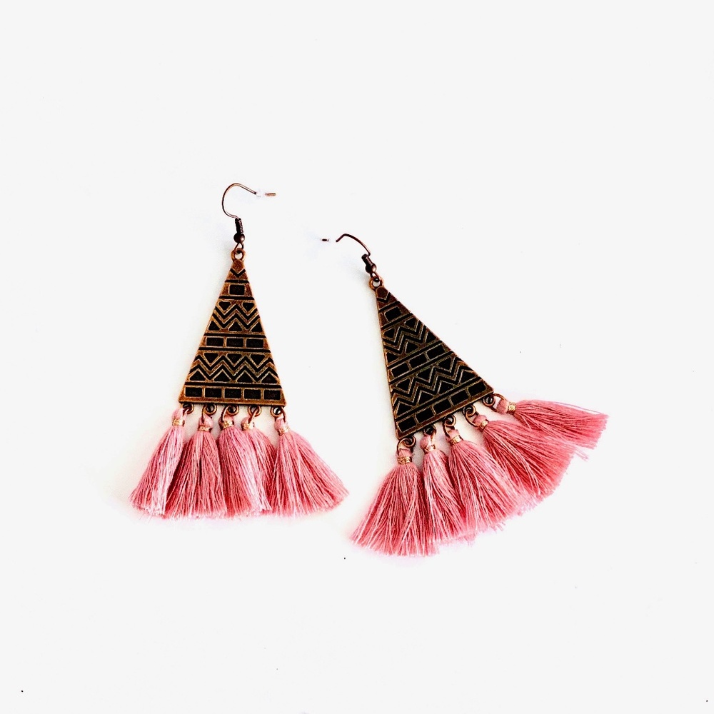 Bohemian Tassel Earrings Light Pink Bronze